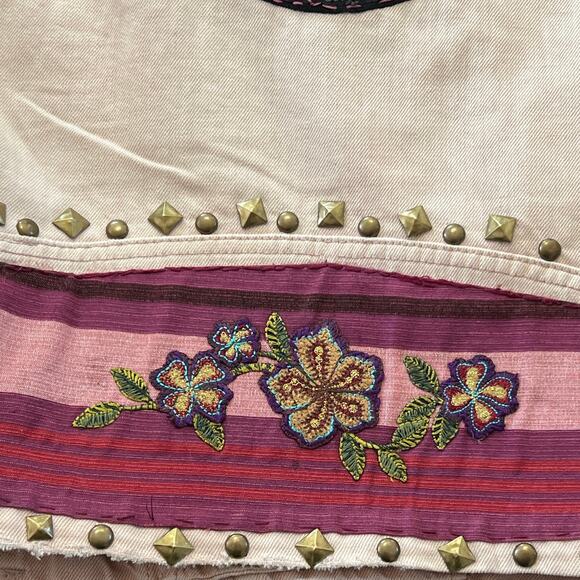 Women Reworked blush denim Custom Free People Motto jacket gold brass tone studs - Picture 14 of 16